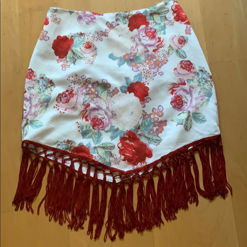 floral and fringe silk free people skirt (nbw!)